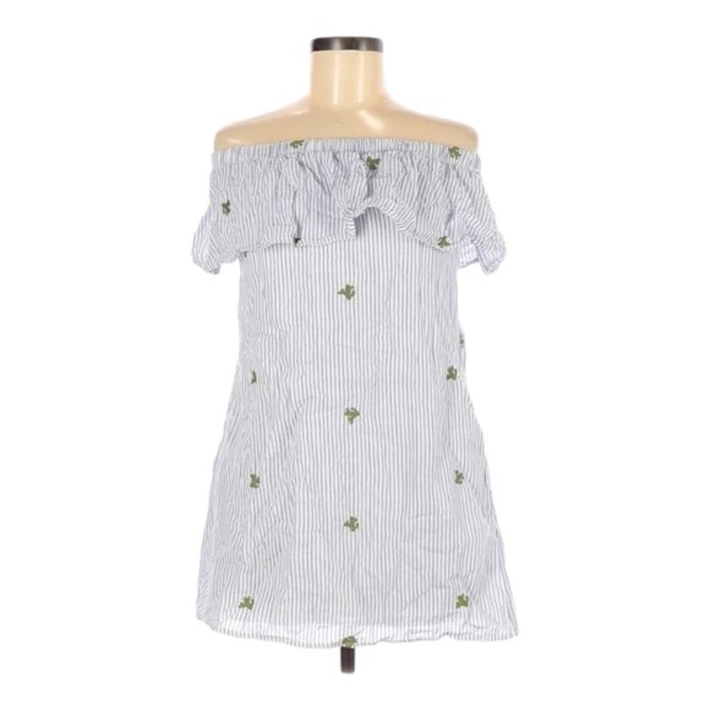 Lulu's PPLA Clothing Off The Shoulder Dress‎ Size S Striped Cactus Print Pockets